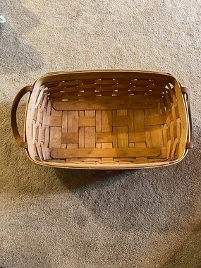 Vintage Longaberger Handwoven Rectangle Basket with Leather Handles